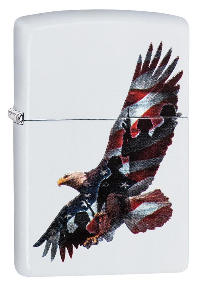 Front view of the Patriotic Eagle Soldiers Lighter shot at a 3/4 angle